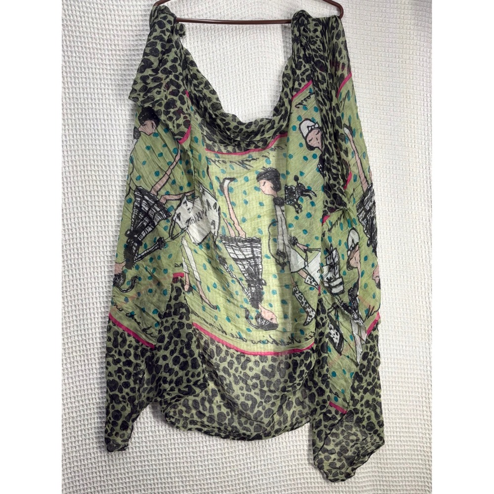 Whimsical Womens Moschino Cheap and Chic Graphic Leopard Scarf OS Green